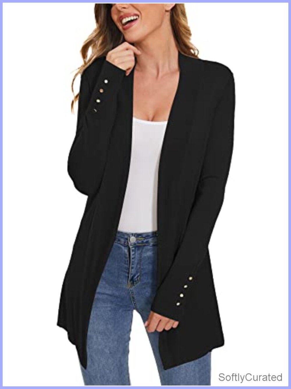Open Front Long Cardigan Sweater Rayon Knit Dressy Casual